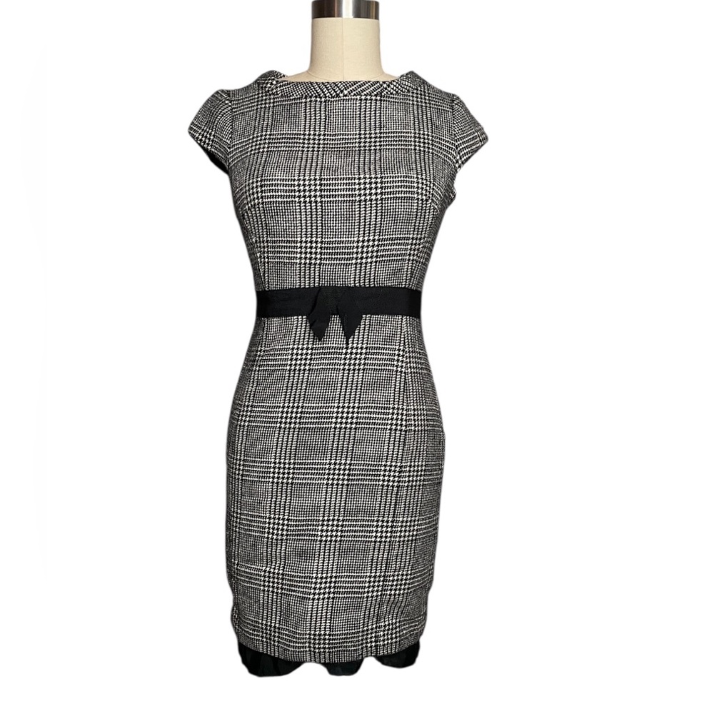 Vintage_Milly New York, B&W Houndstooth Sleeveless Wool Plaid Dress_Size 4